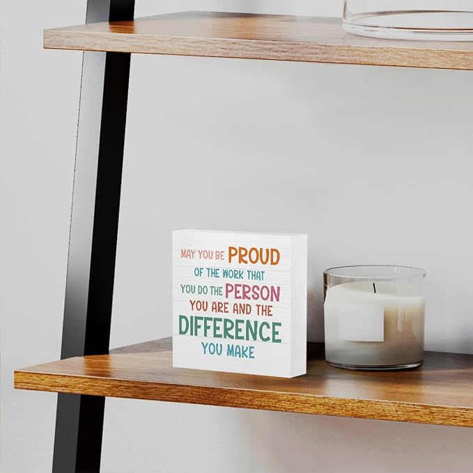 mmiishe Inspirational Office Decor Funny Office Wood Box Sign Decorative | May You Be Proud of the Work You Do Square Desk Decor Sign for Shelf Desk Accessories for Women Men Mom 5 x 5 Inches
