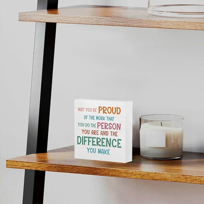 mmiishe Inspirational Office Decor Funny Office Wood Box Sign Decorative | May You Be Proud of the Work You Do Square Desk Decor Sign for Shelf Desk Accessories for Women Men Mom 5 x 5 Inches