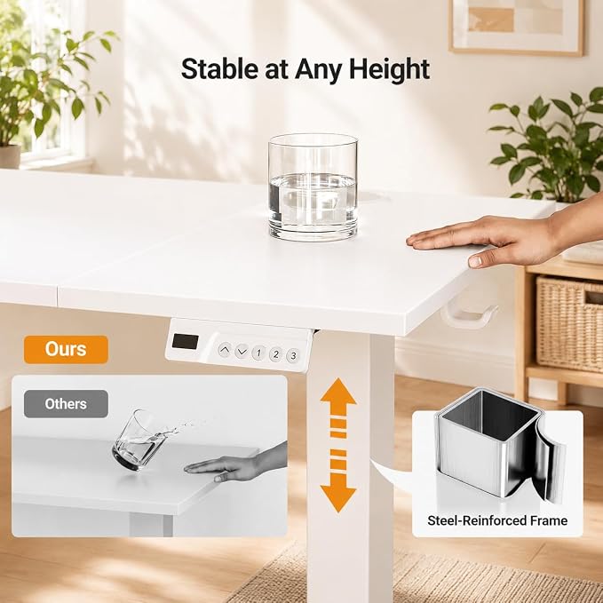Claiks Electric Standing Desk 48 x 24 Inches, Motorized Sit Stand Desk with 3 Memory Presets & Cable Management, Spacious Ergonomic Computer Workstation for Dual Monitors & Gaming Setup, White