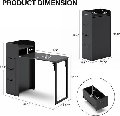 LAUSAINT HOME Wall Mounted Foldable Desk, Space Saving Hidden Desk with Storage & Power Outlet, Fold Out Table for Small Spaces, Home Office Bedroom (Black)