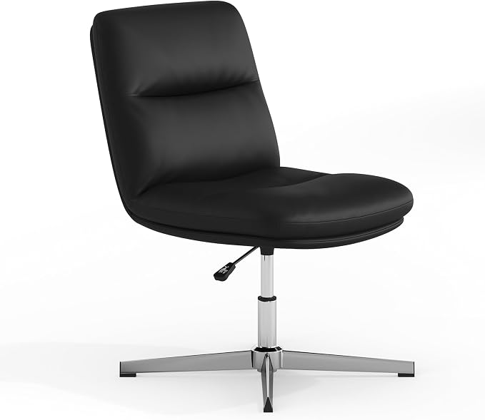 Flash Furniture Chloe Commercial Mid-Back Swivel Office Chair, Padded LeatherSoft, Adjustable Height, Ergonomic Mid-Rise Back, Armless, Stationary, Black/Chrome
