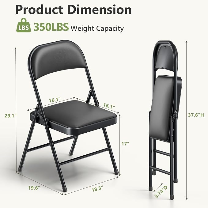 16 Pack Folding Chairs, PU Leather Folding Dining Chairs with Padded Cushion Seat & Back, Indoor Outdoor Folding Chair Set for Home Office, Parties, Events, Wedding, Extra Guest Seating