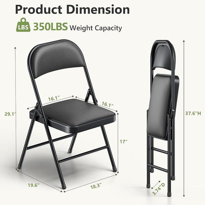 16 Pack Folding Chairs, PU Leather Folding Dining Chairs with Padded Cushion Seat & Back, Indoor Outdoor Folding Chair Set for Home Office, Parties, Events, Wedding, Extra Guest Seating