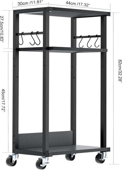 YMYNY Mobile Printer Stand, 3-Tier Printer Cart with Adjustable Storage Shelf and 6 S-Hooks, Tall Printer Table for Home Office, for Computer Tower Stand, Shredder, CPU Stand, Black, UHPT002B