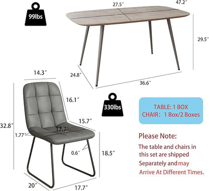 HIPIHOM 47''Dining Table Set for 4,Modern Wood Dining Table,Leather Dining Chairs 4,Table and Chairs Set of 4,Ideal for Kitchen Dining Room (Gray Table + 4 U-Shaped Gray Chairs, 47.2")