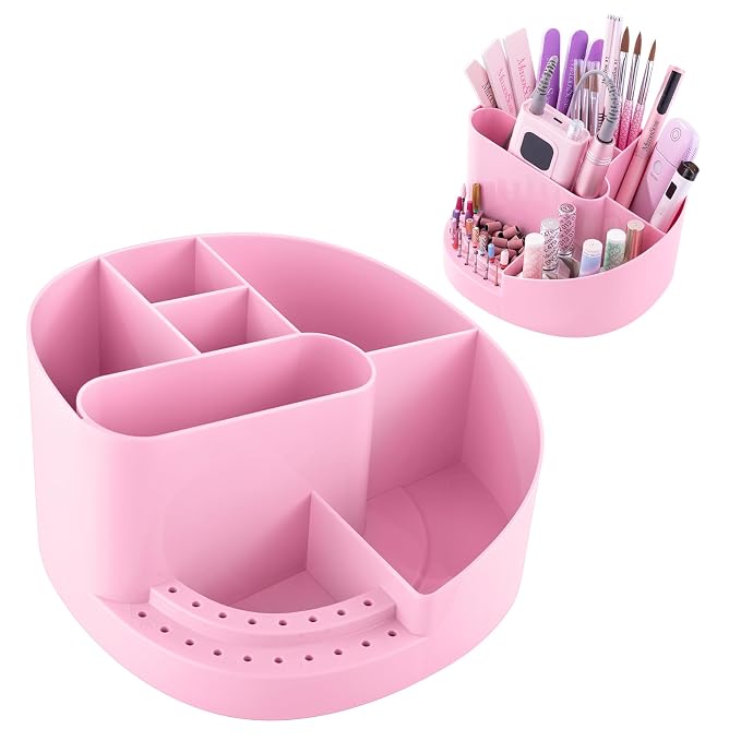 MelodySusie Nail Drill Holder & Nail Art Tools Storage Box, Large Capacity Sturdy Desk Organizer for 3/32" Nail Drill Bits, Nail Tech Supplies Container for Acrylic Salon & Home, Pink