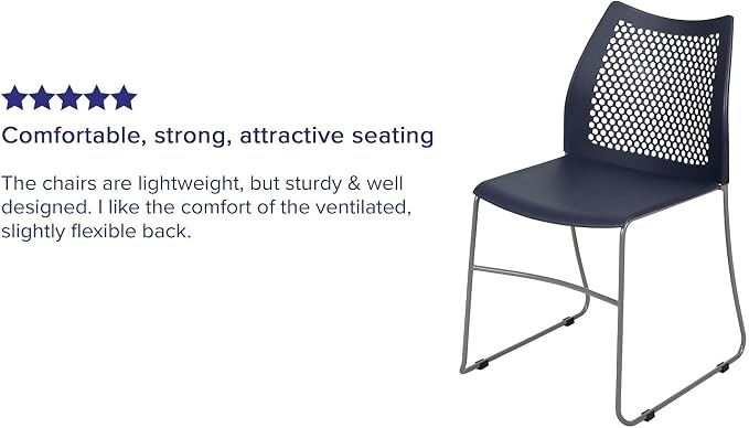 Flash Furniture HERCULES Series 661 lb. Capacity Navy Stack Chair with Air-Vent Back and Gray Powder Coated Sled Base