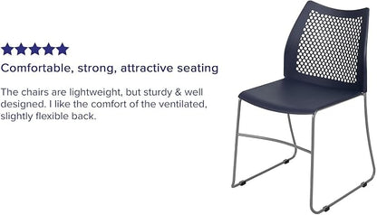 Flash Furniture HERCULES Series 661 lb. Capacity Navy Stack Chair with Air-Vent Back and Gray Powder Coated Sled Base