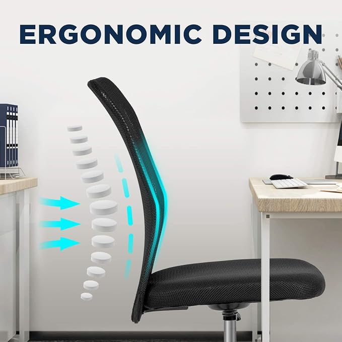 FDW Home Office Chair Mid Back Mesh Desk Chair Armless Computer Ergonomic Task Rolling Swivel Chair Back Support Adjustable Modern with Lumbar Support,Black