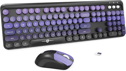 Wireless Keyboard and Mouse Combo - Cute Colorful Keyboard and Mouse, Retro Typewriter Keyboard with 2.4GHz Plug & Play, for Windows 11/10/7, Laptop, PC (Purple Wireless Keyboard and Mouse)