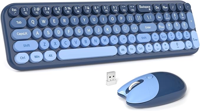 MOFII Wireless Keyboard and Mouse Combo, Compact Small Keyboard with Large Print, 2.4GHz Retro Typewriter Keyboard, Quiet Click Mouse for PC, Laptop, Desktop, Windows (Sea Blue Gradient)