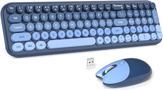 MOFII Wireless Keyboard and Mouse Combo, Compact Small Keyboard with Large Print, 2.4GHz Retro Typewriter Keyboard, Quiet Click Mouse for PC, Laptop, Desktop, Windows (Sea Blue Gradient)