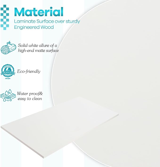 Kaboon 48x26 inches Tabletop, Solid One-Piece Desktop for Sit Stand Desk, Double Desks, L Desk DIY,Wood Countertop Home or Commercial Use,1 inch Thick,White, 26" D x 48" W