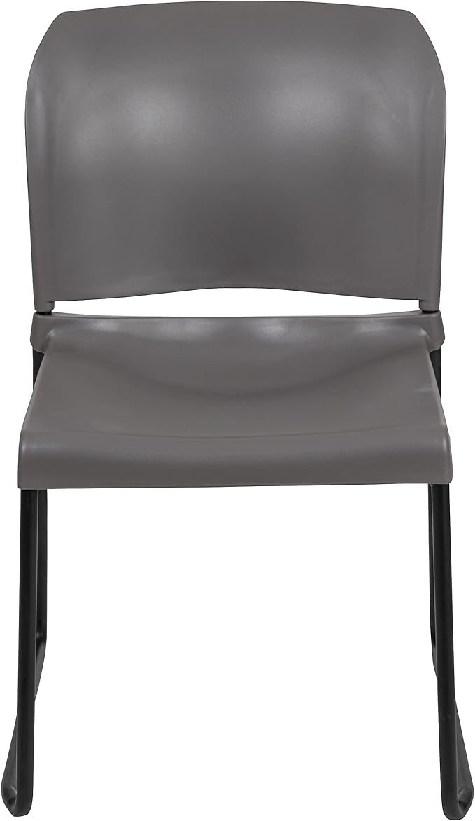 Flash Furniture HERCULES Series 880 lb. Capacity Gray Full Back Contoured Stack Chair with Black Powder Coated Sled Base