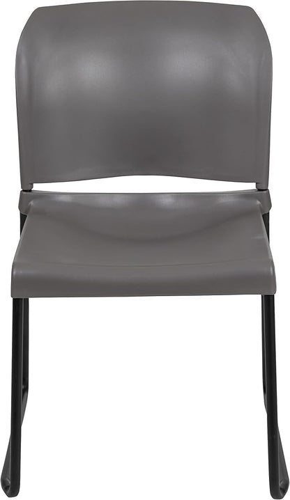 Flash Furniture HERCULES Series 880 lb. Capacity Gray Full Back Contoured Stack Chair with Black Powder Coated Sled Base