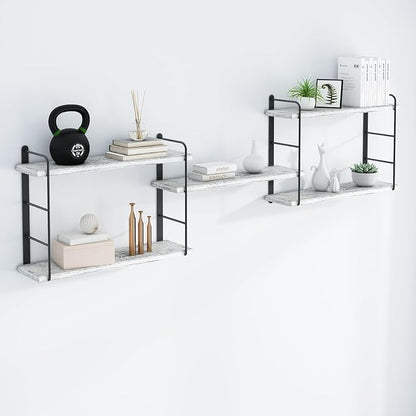 MXCSE Wall Shelves, Wall Mounted Bookshelves, DIY Floating Shelves for Wall, Wood Hanging Book Shelves for Room, Bedroom, Living Room, Easy Installation (Washed White, 50W x 17H)