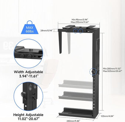 Suptek Adjustable Under Desk and Wall PC Mount,3.94 to 11.61 inch Wide Computer Case CPU Hanger Holder 360 Degree Rotatable Under-Desk PC Hanging Stand Holder Mount (ZJJ001XL)