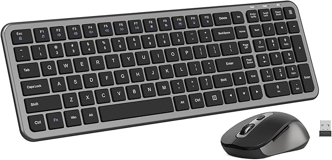 Silent Keyboard and Mouse, Wireless Compact Full-Size Computer Keyboard with Calculator Button, 2400 DPI Mouse, Quiet Clicking, Ultra-Thin Cordless USB Kit for Windows Mac Laptops - Iron Grey