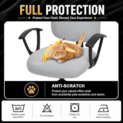 Stretchable Separate Office Chair Seat Covers - Universal Stretch Computer Chair Slipcover - Washable Rotating Backrest Coverings & Cushion Protectors for Dogs, Cats, Pets, Light Gray