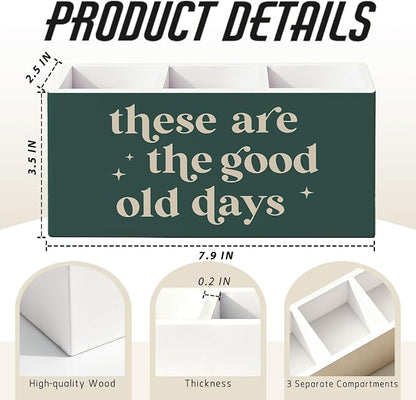 Green Inspirational Pen Pencil Holder for Desk, Motivational Inspirational Gifts, These Are the Good Old Days Positive Affirmation Wooden Box Sign Decorations for Home Office Desk Tabletop