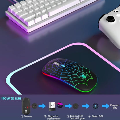 MMK for Wireless Mouse, Led Mouse Portable Mobile Optical Cordless Mouse with USB and Type C Receiver, 3 Adjustable DPI Wireless Computer Mouse for Mac Book, Laptop, Desktop,Windows, PC - Black