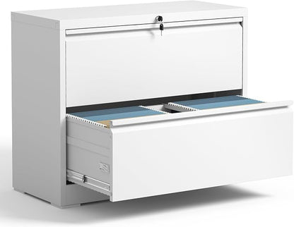 IKIMI 2 Drawer Lateral File Cabinets Office Metal Filing Cabinet Steel Storage Cabinet with Lock Wide Horizontal Filing Cabinets for Hanging Files Legal/Letter/A4 Size Assembly Required