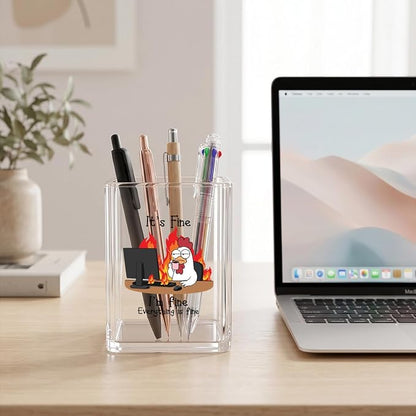 It'S Fine I'm Fine Acrylic Cosmetic Pencil Pen Holder Cup Funny Coworker Gifts Best Coworker White Elephant Gifts Funny Office Desk Decor Acrylic Decoration