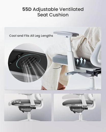 ProtoArc Ergonomic Office Chair - Flexer Pro Mesh Desk Chair with Lumbar Support for Women, Slide Seat & 4D Armrests, Tilt Lock | Stylish & Comfortable for Home Office, Computer Work - White