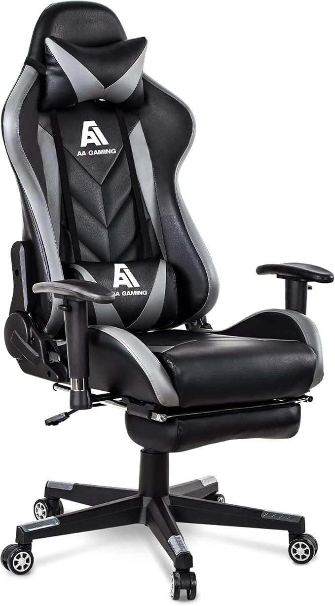AA Products Gaming Chair High Back Ergonomic Computer Racing Chair Adjustable Office Chair with Footrest, Lumbar Support Swivel Chair - Grey