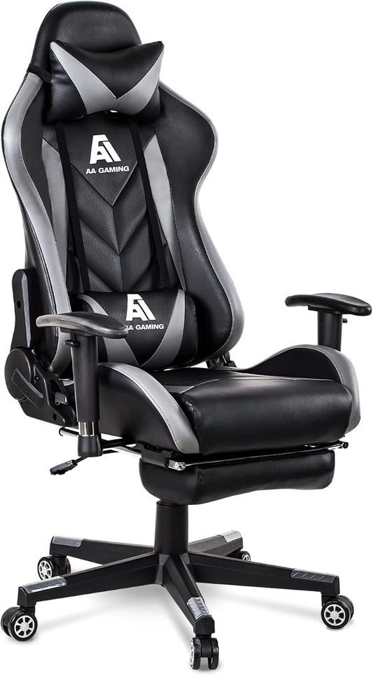 AA Products Gaming Chair High Back Ergonomic Computer Racing Chair Adjustable Office Chair with Footrest, Lumbar Support Swivel Chair - Grey