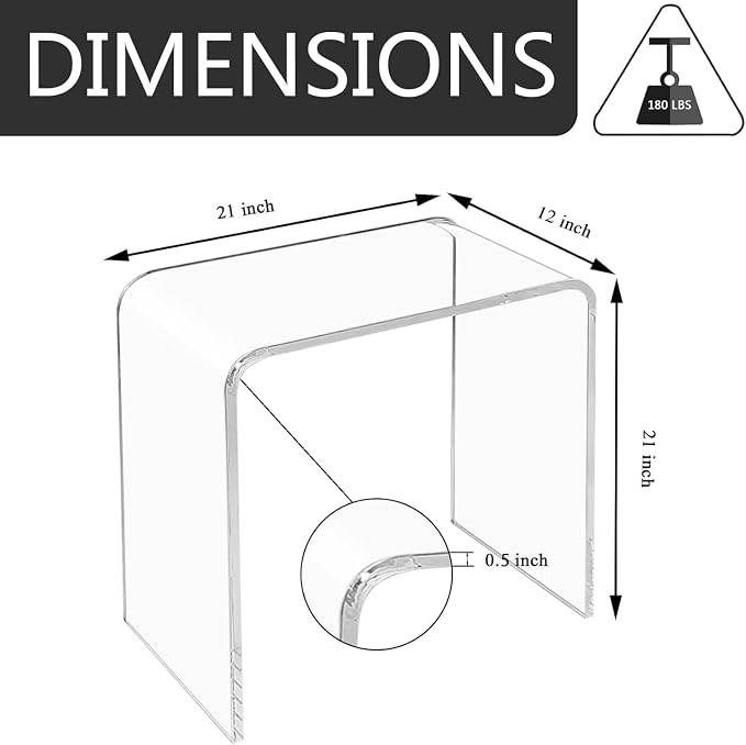Acrylic Side Table, Clear Small End Table, Transparent Nightstand and Stool for Home Office, Living Room and Bedroom, 21" H x 21" W x 12" D