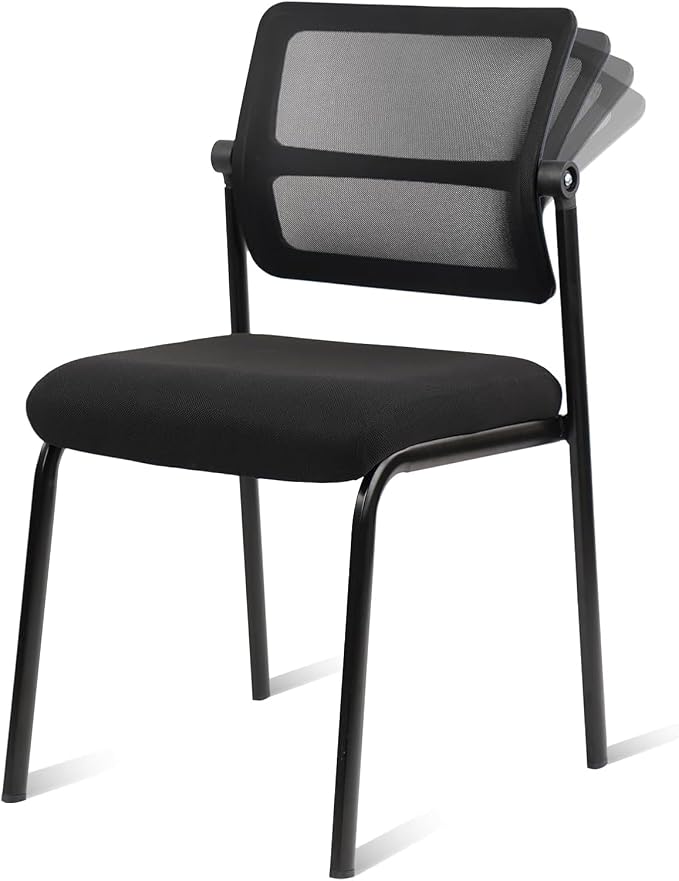 CLATINA Mesh Stacking Office Desk Chairs, Portable Stackable Bulk Waiting Room Armless Chair with Adjustable Back & Fabric Seat for Guest Lobby Side School Church Conference Break, Black