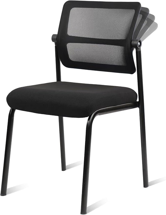 CLATINA Mesh Stacking Office Desk Chairs, Portable Stackable Bulk Waiting Room Armless Chair with Adjustable Back & Fabric Seat for Guest Lobby Side School Church Conference Break, Black