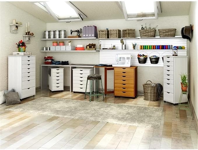 Pemberly Row Modern Solid Wood 6-Drawer Utility Cart, Compact Design, White Finish, L 15.35 x W 20.75 x H 25.43 in, Smooth Casters, Versatile Storage for Home Office, Studio, Craft Room