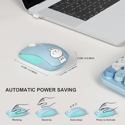 FOPETT Wireless Keyboard and Mouse Cute Mouse and Keyboard 2.4G Wireless Keyboards with Colorful 68 Keys Typewriter Retro Round Keycap for PC, Laptop,Tablet,Computer Windows - Blue Colorful