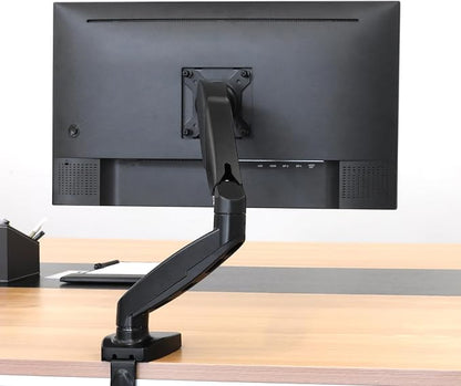 Amazon Basics Gas Spring Single Monitor Arm Desk Mount, Adjustable Tension, Fits 15–27 Inch Monitors, Supports 4.4–15.4 lbs, VESA 75x75/100x100, Black