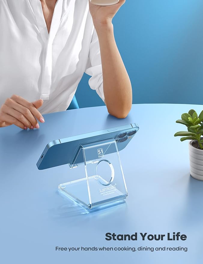 Lamicall Cell Phone Stand, Desk Accessories - Clear Office Cell Phone Holder, Acrylic Phone Stand, Desktop, Acrylic Office Supplies Desk Decor Accessories, Suitable for iPhone, 4-8'' Phone, Gifts