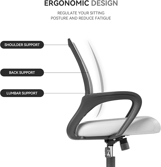 Office Chair, Ergonomic Mid-Back Mesh Desk Chair, 10 Pack, White | Lumbar Support, Adjustable Height, Rolling Wheels Design, Comfy Armrest, For Work, Study, Gaming