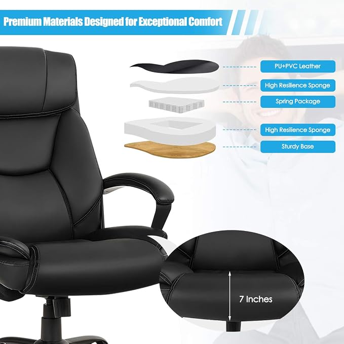 Giantex 500 lbs Big and Tall Office Chair, Massage Executive Chair w/ 6 Vibrating Points, Wide Seat Large Leather High Back Computer Task Desk Chair, Comfortable Headrest, Padded Armrest
