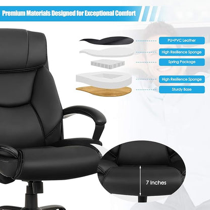 Giantex 500 lbs Big and Tall Office Chair, Massage Executive Chair w/ 6 Vibrating Points, Wide Seat Large Leather High Back Computer Task Desk Chair, Comfortable Headrest, Padded Armrest
