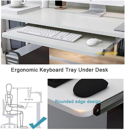 Keyboard Tray Under Desk Slide 24" 28", Pull Out Keyboard Drawer Ergonomic Keyboard Shelf, Hidden Computer Drawer Underdesk(White,70 * 24cm)