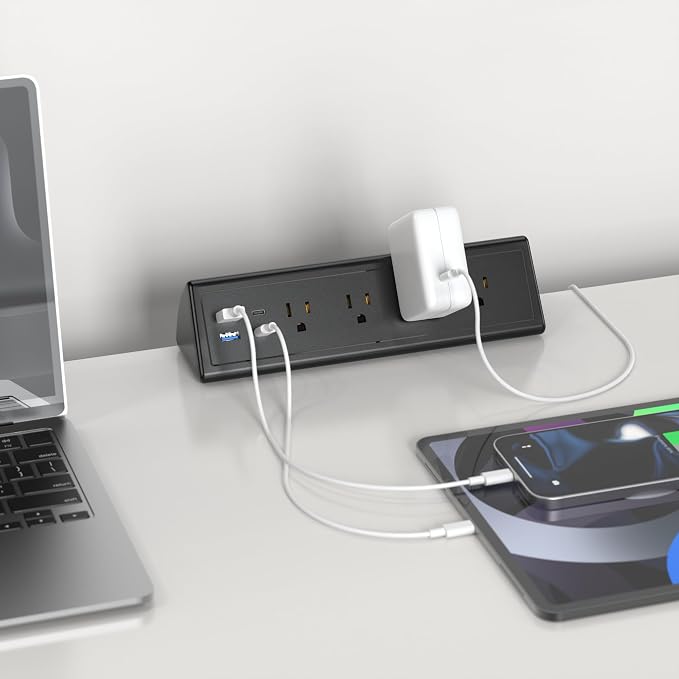 Jgstkcity Desk Clamp Power Strip,20W Fast Charging Station,Surge Protector Nightstand Edge Mount,1875W Extension Cord with Multiple Outlets,2 USB-C,2 USB-A,for Home Office (Black, 10 FT) (Pack of 2)
