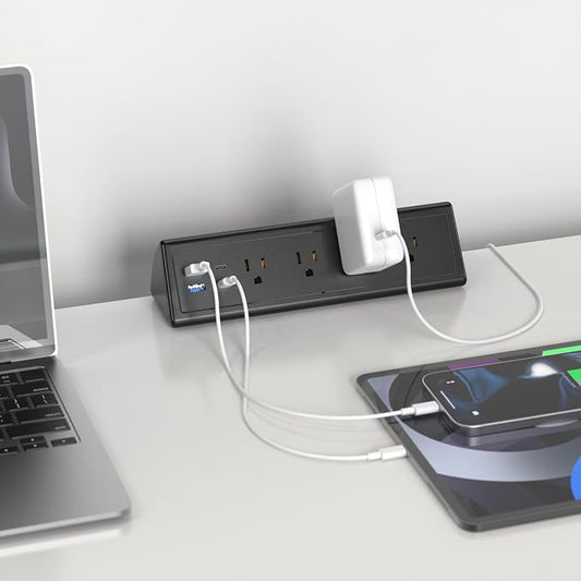 Jgstkcity Desk Clamp Power Strip,20W Fast Charging Station,Surge Protector Nightstand Edge Mount,1875W Extension Cord with Multiple Outlets,2 USB-C,2 USB-A,for Home Office (Black, 10 FT) (Pack of 2)