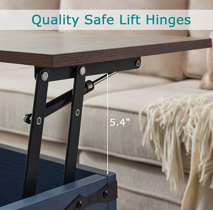Farmhouse Coffee Table and End Table Sets of 3, 3 Piece Living Room Tables Set with Charging Station, Lift Top Coffees and 2 Large Side, Wood Furniture Sets with Storage, Blue