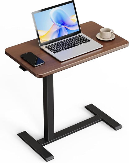 ROMOON Overbed Bedside Table with Wheels, Rolling Height Adjustable Standing Desk, Mobile Laptop Cart with Sturdy Frame for Hospital, Home and Small Space (27.6" W x 15.7" D, Walnut)