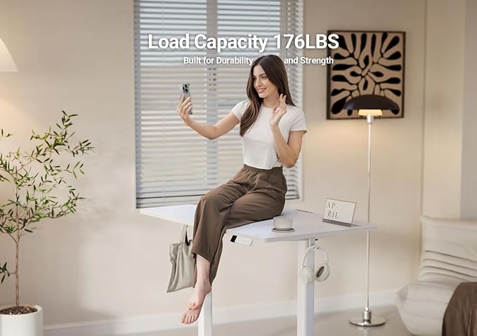 YDN Electric Standing Desk Adjustable Height, 63 x 24 Inches Stand up Desk with Cable Management, Home Office Desks with Splice Board & White Frame, White Top