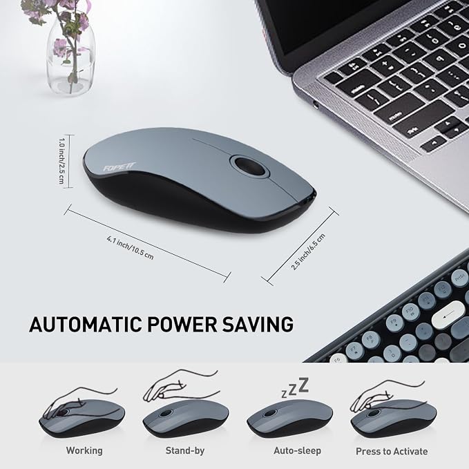FOPETT Wireless Keyboard and Mouse Combo, 105 Keys Full-Sized 2.4 GHz Round Keycap Colorful Keyboards, USB Receiver Plug and Play, for Windows, Mac, PC, Laptop, Desktop (Grey Colorful)