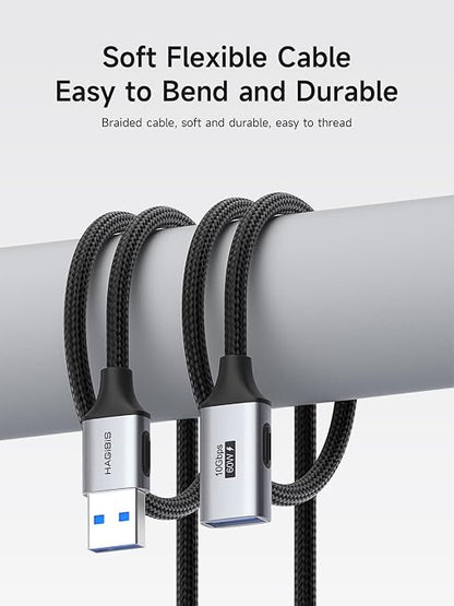 Hagibis USB Extension Cable, USB Extender, Braided 10Gbps USB 3.2 Type A Male to Female Cord Compatible with Webcam, Keyboard, Mouse, PlayStation, Xbox, Flash Drive, Printer, Camera (1.6FT)