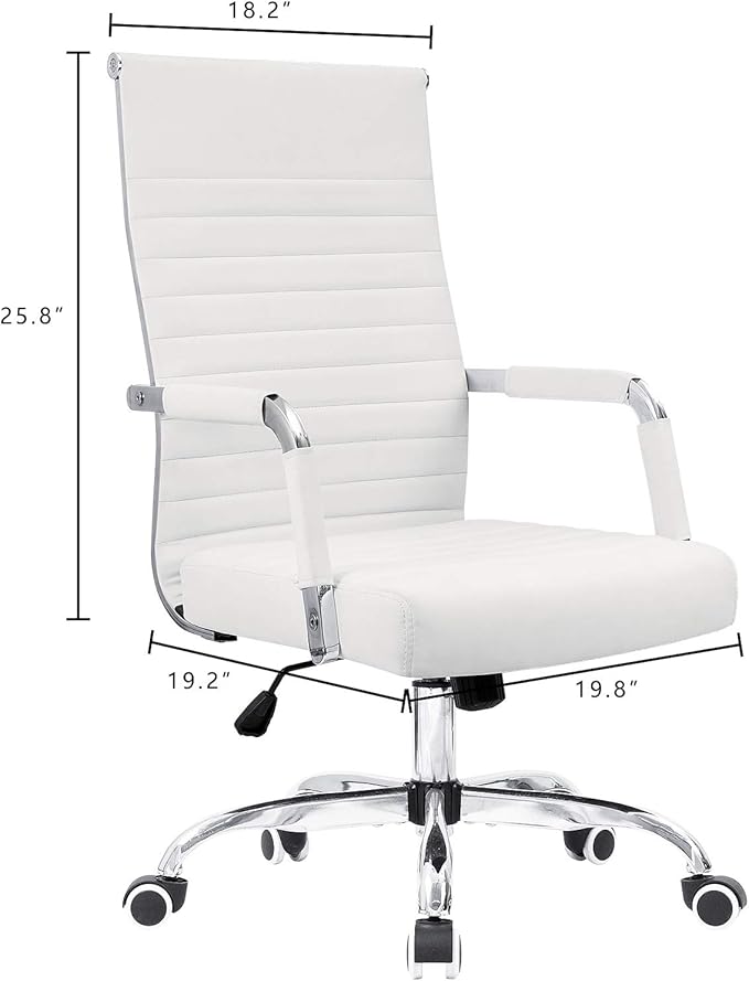 KaiMeng Ribbed Office Desk Mid Back Computer Chair Height Adjustable Conference Executive Task Swivel PU Leather (White)