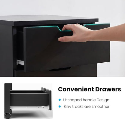 Farini Wood File Cabinet for Home Office,Under Desk 3 Drawer Mobile File Cabinet(Black,Non-Assembled)